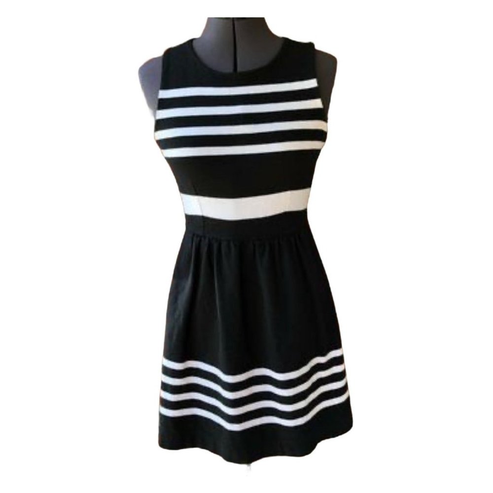 J.Crew Fit & Flare Dress Knee-Length Stripe Crew-Neck Sleeveless XXS